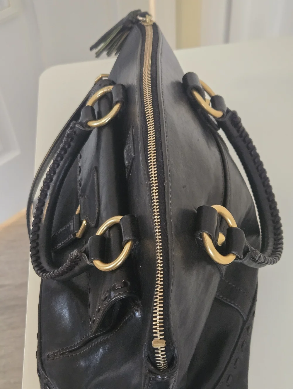 Dooney & Bourke Black Leather Shoulder Satchel with Gold Hardware - Picture 16 of 16